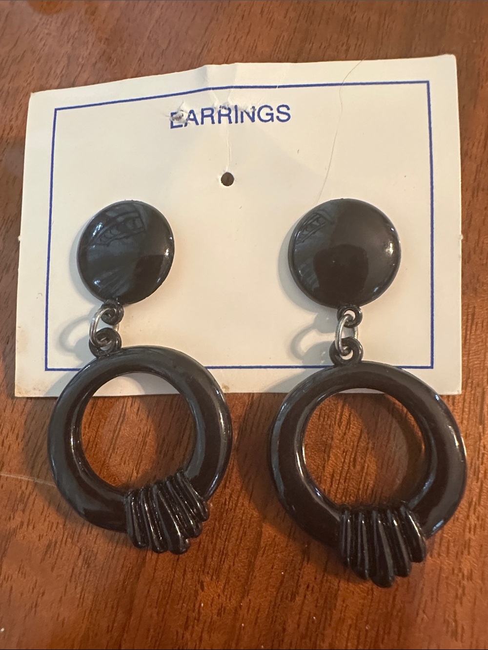Vintage‎ Black Hoop Plastic Dangle Post Earrings